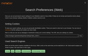 Setting for web. With dark mode.