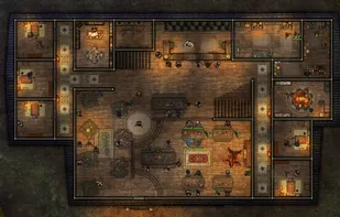 A lit tavern scene in Foundry VTT