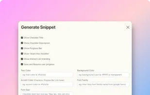 A list of customization options when embedding a checklist