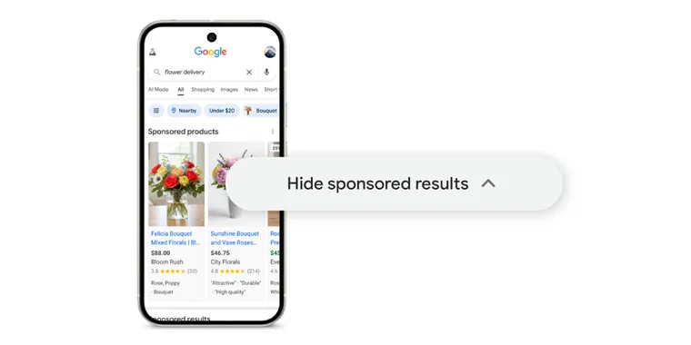 Google will now let you hide sponsored search results with a single click image