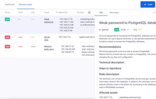 Vulnerabilities descriptions include all necessary data: general info, risks, technical details, and recommendations