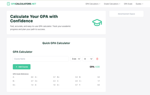 This is the screenshot of the homepage of the gpacalculators.net