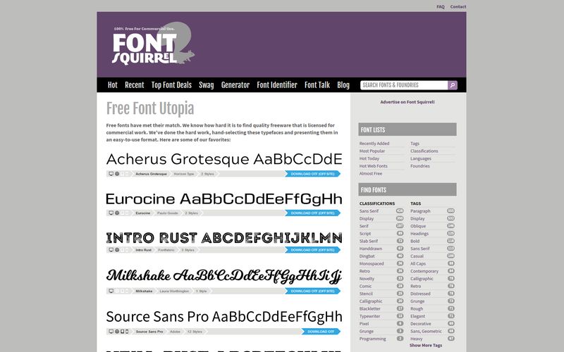 Fonts from www.dafont.com - important to note that there is a similar  website called dafonts that is causing viruses.