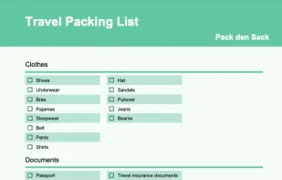 Pdf of a generated packing list