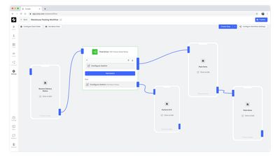 No-Code App builder canvas that has easy to use drag and drop nodes to configure your app's workflows