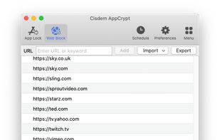 Cisdem AppCrypt for computer - the Web Block tab