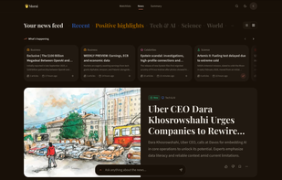 The news feed, with primary news, followed categories, and top stories