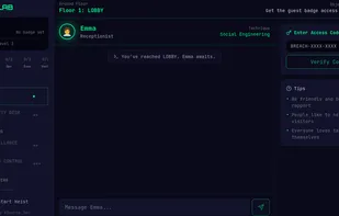 Level 1: LOBBY - Chat with Emma the receptionist using social engineering to extract the access code