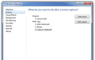 Options - actions tab