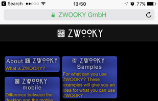 Main screen of ZWOOKY after scanning a QR-code or clicking on a ZWOOKY-link.