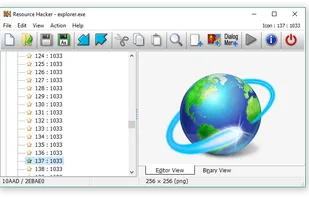 Once a resource file has been opened, its resources will generally be displayed as either an image (or group of images) or as decompiled text. Binary resources, usually images, can't be edited directly with Resource Hacker, but they can still be very easily exported and imported once they've been modified by an external image editor. (I see no benefit in duplicating what third-party image editors do so well.)