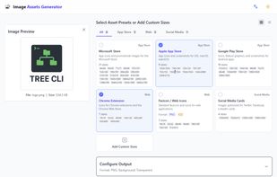 Select Output Asset sizes