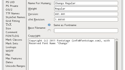 "The Font Info window is ubiquitous in font editors, and FontForge closely follows the OpenType Specification. It may appear cryptic at first, but using it can help you become more familiar with the OpenType format, and, in turn, reading about the OpenType format makes the dialog more approachable." <http://designwithfontforge.com/en-US/Font_Info_&_Metadata.html>
