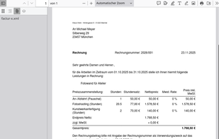 generated e-invoice with factor-x attachment