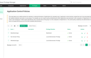 Application control policies creation and management