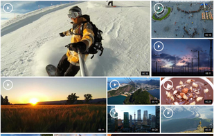 Create a video gallery using the video portal mosaic skin Cincopa has designed and get an artistically designed webpage entirely embedded with your videos.
Responsive video portal mosaic is an impressive video gallery, which consists of an unlimited number of video players in diverse thumbnail dimensions. The engaging video display includes various elements such as video duration, hover-over color, Play button, text fields, social share icons and optional watermark.