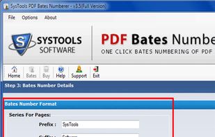You can fill bates numbers details
