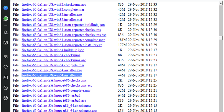 Version 65 of Firefox can be installed on Windows via an MSI installer image