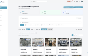 Full list of equipment with search and filters. Replace spreadsheets with one place to see every machine and open its profile.