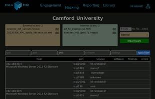 The 'hacking' page (dark mode) - search and analyse imported data