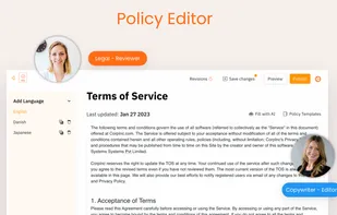 Create poweruful policy pages for ToS, privacy with version history, multi-lingual and download to pdf support