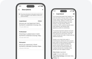 Struggling to write compelling descriptions? Our AI instantly generates engaging descriptions for you, offering different styles and tones to perfectly match your property and attract the right audience. Editing is simple too!