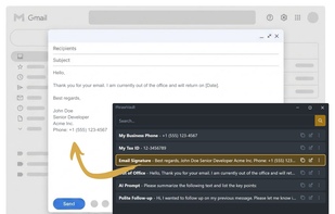 Insert Text Snippets easilty into E-Mails