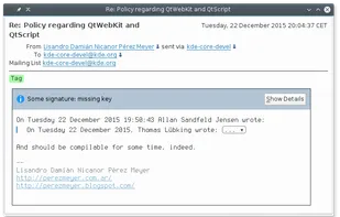 Encrypted and signed e-mail is supported, with status given in plain English