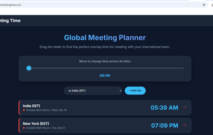 Home page screenshot of https://rightmeetingtime.com
