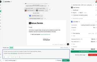 Booking detail view with guest communication functions