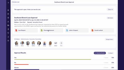 OnBoard Voting & Approvals accelerates decision-making while ensuring compliance. delivers a seamless platform to support high-impact decisions, directors can organize, track, review, comment, and approve decisions – from anywhere and on any device.