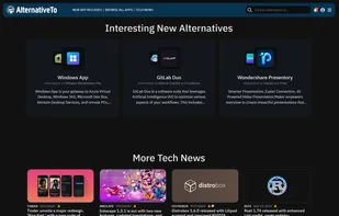 AlternativeTo Dashboard with New Interesting Alternatives, Tech News and People Looking for - Dark Mode