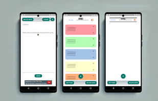 Overview diagram of NoteMover's main features: note editing, arrow-based reordering, AES-256 encryption, multi-note deletion, and color customization.