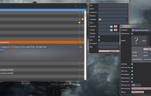 List of the books in the the library along with the filter window and settings window