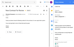 Plexus Gateway Gmail add-on easily allows you to turn emails into tasks with a single click