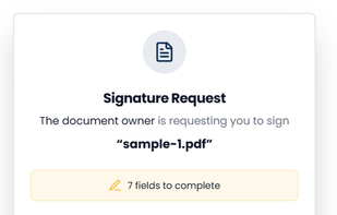 Signature request screen displaying document details, required actions, and consent before starting the signing process.