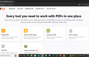 pdf18 all in one tool for pdf and productivity homepage, list of tools select which you want to use.