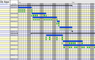 Example project GANTT chart with resource utilisation