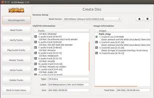 Infoscreen showing inserted CD and tracks