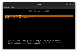 GRUB menu in Progwilinux.