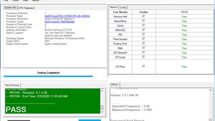 Intel Processor Diagnostic Tool main window after finishing the tests