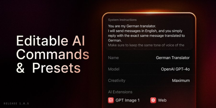 Raycast 1.0.5 for iOS adds AI Command editing and Spotlight search image