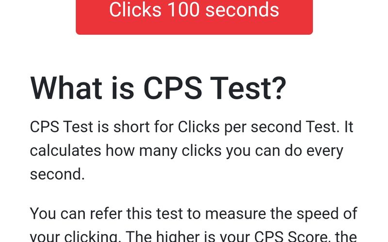 Click Test 100 Seconds, 100 Second CPS Test