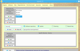 Common and specific Linux versions dependencies lists and repository options
