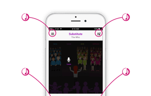 Library Menu

Tap to bring up a menu to select a song you have downloaded, get more tracks from the library, access settings and return to the Player.
Loop

Pressing Loop will cause the Section of the song currently playing to repeat over and over until LOOP is pressed again. The section being looped will be highlighted in the time bar.
Play/Pause

Tap to play and the button graphic will change to PAUSE. Tap PLAY again to restart the tack
Lyrics

Tap once to bring up lyrics that scroll as the songs progresses. Tap again to hide the lyrics.
Speed/Pitch

Tap to access the Speed and Pitch functions. A new screen will appear.
Record

Tap to bring up the Record Screen. Replace the choir parts with your own recording(s).
