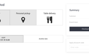 Deliveries can be carried out either through in-person pick-up, delivery to a specific address or directly to the table in a restaurant. The system allows users to specify different delivery prices, based on postal codes or cities.