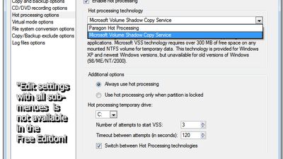Hot process options: using MS VSS