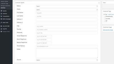 Adding a new customer into Zero BS Customer Relationship Manager