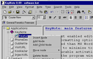 Tree-type notes with a powerful set of tree-related commands