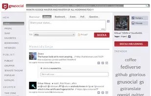 Screenshot of a GNU social website with Swedish localization.
Source Wikipedia / FSF